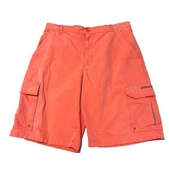 Aeropostale Shorts Mens Medium 34 Waist Orange Cargo Pockets Hybrid Y2K‎ EUC - Picture 1 of 7